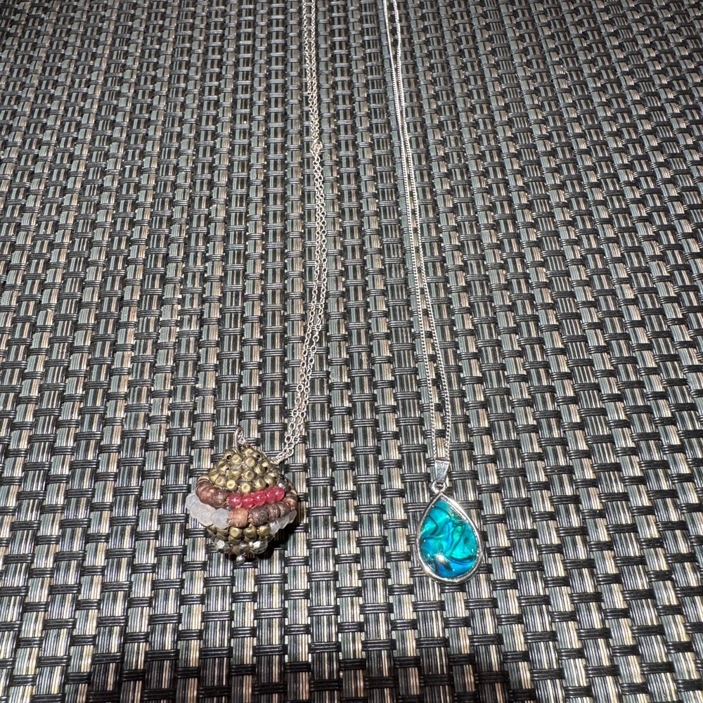 Silver necklaces   Set of two.  One green and one earthy tones.